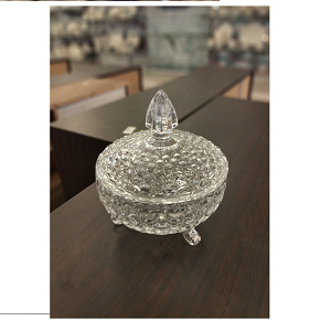 Living Home Crystal Glass Bonbonniere – Luxurious design with embossed bubble patterns and a ribbed-handle lid, crafted from thick transparent glass. Ideal for candies or as an elegant decorative piec