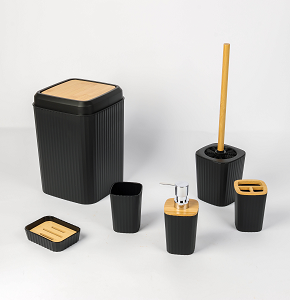 bathroom accessories set with wooden lid
