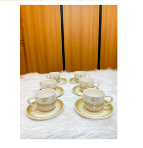 Porcelain Coffee Set 6 Pcs with Plates, Light Marble MG12-41