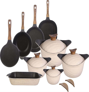 Granite Pot 13 cm Korean Model + 28 cm Pot + Wok + Casserole + Grill + Lid