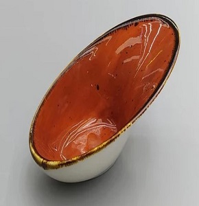 Serving porcelain plate Danny Home 6 × 11.5 cm with gilded edges and interlaced artistic colors Dimensions 12 × 6 × 5 cm CZT03-59
