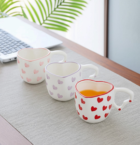 Porcelain Mug with Heart Shape and Heart Handle, Multi-Color - abdo-43-306F\80-1K