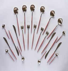 Set of 4 bouillon spoons silver with pink rose handle code C12-10 PINK
