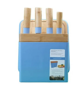 Tessie & Jessie 4-piece Knife Set, Wooden Handles, on Platter, Blue Color, Code: SK-9322BLUE

