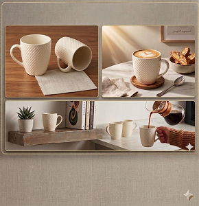 Porcelain Mug Embossed , Off-White - MG5-3