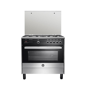 La Germania Gas Cooker, 90cm, 5 Gas Burners, Stainless x Black - 9M10G4A1X4AWW-1