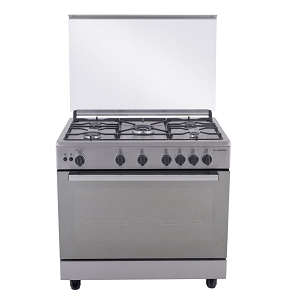 Ariston Gas Cooker, 90 cm 5 Burners, Cast Iron Pan Supports, Fully Safe, Stainless Steel - ARR9GGF23125XNA