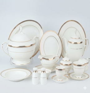 Royal Alfredo Dinner Set, 112 pcs, Porcelain, Off-White and Gold
