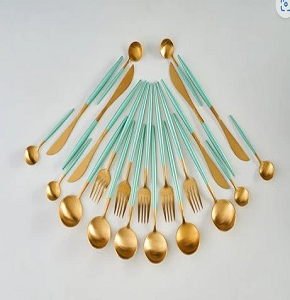 Set of 4 bouillon spoons gold with green handle code C12-11 GREEN
