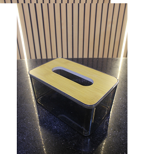 Turkish acrylic tissue box with wooden lid.









