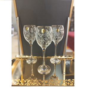 Al Saqr Glass Set – 6 pieces, with a relatively short design, wide at the top, and accented with a thin golden ring – 9059#3
