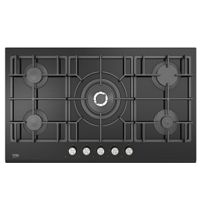 BEKO Hob Built-In Gas 90 cm 5 Burners Auto Ignition, Glass, Black - HISW95226SEL-1