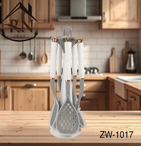 Silicone serving set 6 pieces with heat-resistant stand with comfortable and elegant handles
