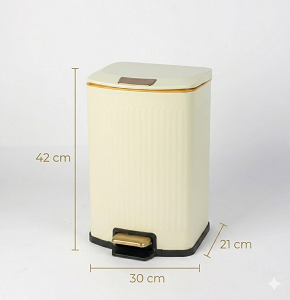 Trash bin 12 liters - ivory white with striped design - hydraulic open
