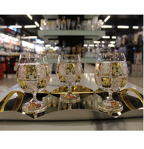 Crystal Glass Set Laura Crystal Squares Raised Flower
