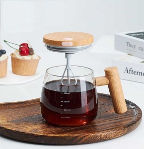 Pyrex cup and mixer 2*1 with wooden handle and lid-501 - 6931132
