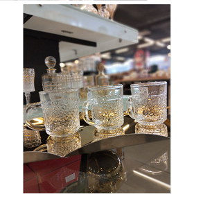 Living Home 6-piece glass mug set with handle, honeycomb pattern and attractive light reflection LXZB24-3

