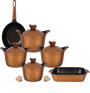 1003669: Granite pot 10 pieces, Korean model, 32 cm pot + Tajin + Wok KAZAN / Go Gold
