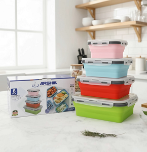 Arshia Refrigerator Set Silicone , Rectangular 8 Pieces , Foldable - abdo - FC 25 - 713 M


