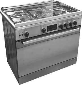 Ariston Gas Cooker 90 cm, 5 Burners, Digital Display, Cast Iron , Full Safty, Stainless Steel - ARR9GGF33229XNA