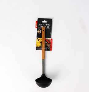 Wellmes Silicone Ladle with Wooden Handle – Perfect for Soups and Liquids
