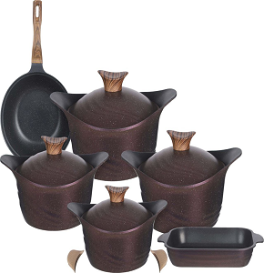 Kazán Granite Set 10 Pieces, consisting of 4 Pots (18-20-24-32), a 30 cm Wok, and a 36 cm Tagine
