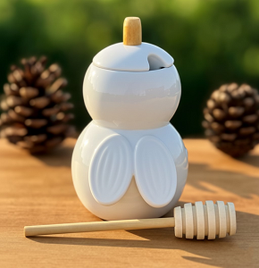 Honey Jar Porcelain with Wooden Spoon-abdo-37-151\43-113