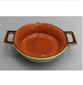 Danny Home round porcelain casserole with artistic hazel colors and two rectangular handles CZT03-53

