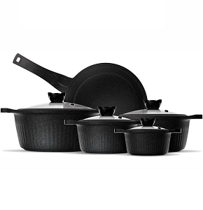Aboud Bayo Granite 9-Piece Cooking Set (Pots 18/20/24/28 + Frying Pan 28) Beige

