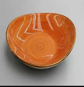 Individual wavy oval porcelain plate Danny Home with interlaced honey artistic colors and gilded edges CZT03-24
