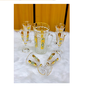 Sherbat Set Roslan Embossed Flower – Hand-Embellished, 7 Pieces
