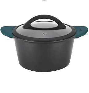 Fagor 24 cm Casserole, made of a cast aluminum body with double non-stick Zilan Plus coating and an ImpactSteel heat-diffusing base for even heat distribution. Features a heat-resistant glass lid with