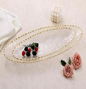 Danny Home glass serving tray oval with gilded frame RW03-02




