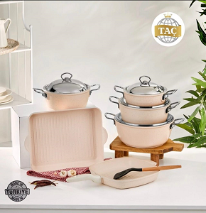 Touch Granite Pot Set 10 Pieces, consisting of 4 Pots (20-22-24-28), a 35 cm Tagine, and a 28 cm Grill
