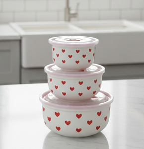 orcelain Refrigerator Set, 3 Pieces, Red Heart Design - abdo - 103 - 2 E