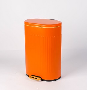 Trash bin 12 liters - round orange with striped design - hydraulic open
