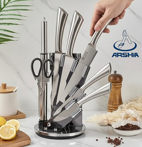 Arshia Knife Set, Steel with Rotating Holder - abdo - KS 257