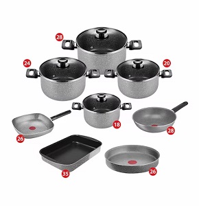 Tefal Zahran Cook Set: Pots (18-20-24-28 cm) + Tray 26 cm + Casserole 35 cm + Grill 26 cm + Wok 28 cm



