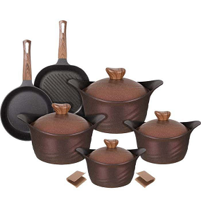 1003985: Granite pot 10 pieces, Korean model, 32 cm pot + Grill + Frying pan KAZAN / Purple
