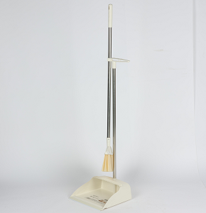 broom and dustpan set with long metal handle and soft bristles Beige