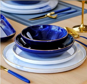 Dinner Set Porcelain 30 Pieces Glory Model Sea Sky with Golden Rim
