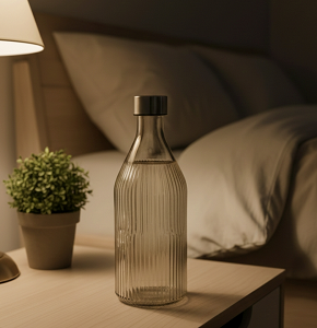 Glass Water Bottle Fumé Ribbed with Silver Lid - abdo-109 13 D