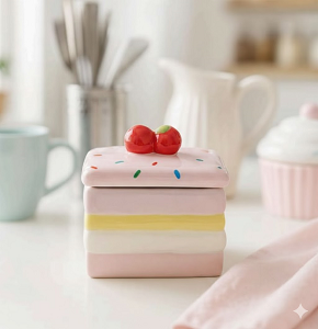 Porcelain Candy Jar, Square Cake Design - abdo - 93352 - 44