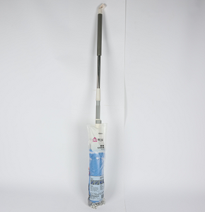 Mop with soft cloth head and sturdy metal handle, white/grey