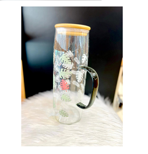 Jug with Floral Design, Cork Lid & Colored Handle MG1605-9