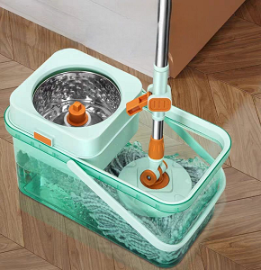 Acrylic Square Bucket with Rotating Stainless Steel Wringer