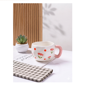 Mug Porcelain Red Flower Shapes, Creamy MG5320-5
