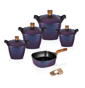 Kazán Granite Square Set 9 Pieces, consisting of 4 Pots (28-26-24-20) and a 28 cm Frying Pan


