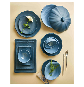 El Sherif Melamine Set, 38 Pieces, Stone Pattern, Dark Blue * Light Blue - 6221189796308

