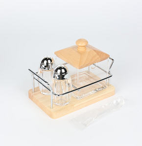 Spice Set Square 3-Piece with Wooden Lids and Wooden Holder - F3739